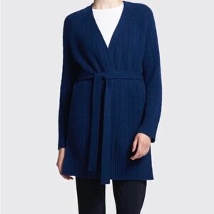 Theory Malinka Cable Knit 100% Cashmere Belted Wrap Cardigan Blue Size XS